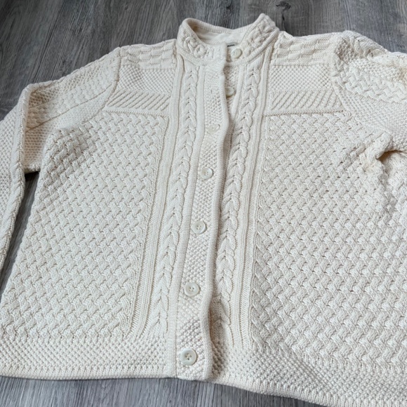 LL BEAN Cable-Knit Cardigan womens large petite cream - Picture 2 of 8